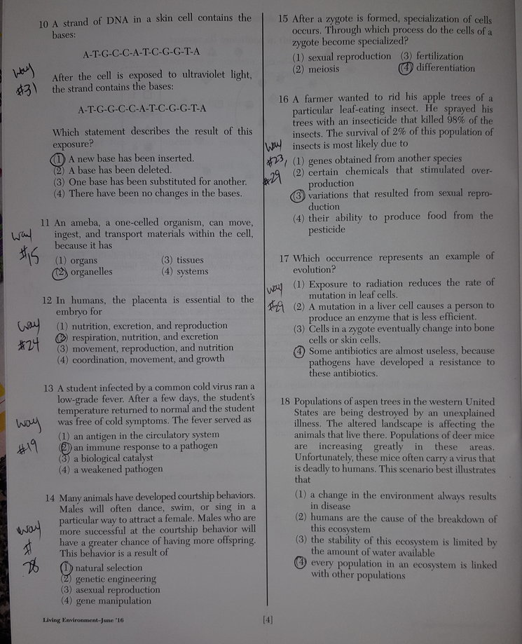 Unofficial Answers to the June, 2016 Living Environment Regents